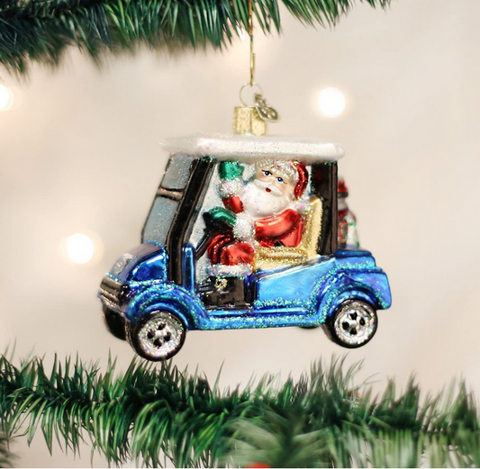Old World Brand Santa Golf Cart Ornament